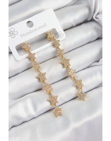 Pirinç Zirkon Taşlı Sallantılı Yıldız Model Gold Renk Kadın Küpe
