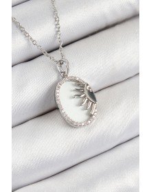 316L Çelik Zirkon Taşlı Yarım Güneş Model Gümüş Renk Kadın Kolye