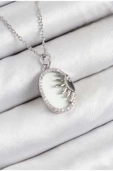 316L Çelik Zirkon Taşlı Yarım Güneş Model Gümüş Renk Kadın Kolye