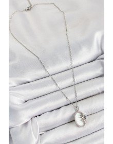 316L Çelik Zirkon Taşlı Yarım Güneş Model Gümüş Renk Kadın Kolye