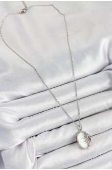 316L Çelik Zirkon Taşlı Yarım Güneş Model Gümüş Renk Kadın Kolye