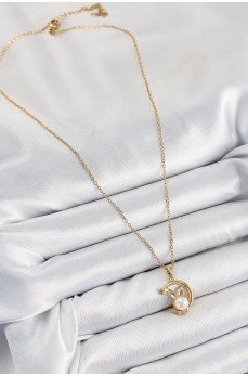 316L Çelik İnci Detaylı Hilal Tavşan Model Gold Renk Kadın Kolye