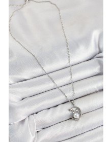 316L Çelik İnci Detaylı Hilal Tavşan Model Gümüş Renk Kadın Kolye