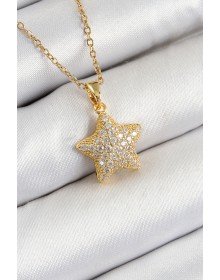 316L Çelik Zirkon Taşlı Yıldız Model Gold Renk Kadın Kolye