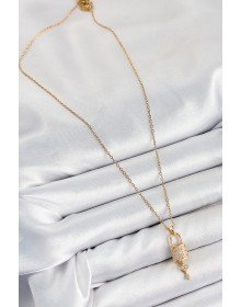 316L Çelik Zirkon Taşlı Kilit Ve Sallantılı Anahtar Model Gold Renk Kadın Kolye