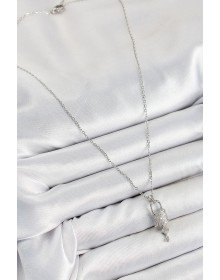 316L Çelik Zirkon Taşlı Kilit Ve Sallantılı Anahtar Model Gümüş Renk Kadın Kolye