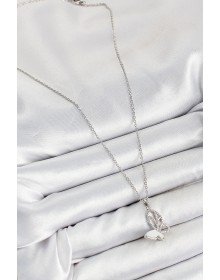 316L Çelik Zirkon Taşlı Kelebek Model Gümüş Renk Kadın Kolye