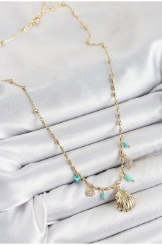 Pirinç Zirkon Taşlı Deniz Kabuğu Model Gold Renk Kadın Kolye