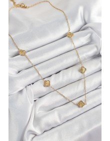 316L Çelik Yonca Model Gold Renk Kadın Kolye