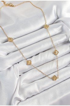 316L Çelik Yonca Model Gold Renk Kadın Kolye