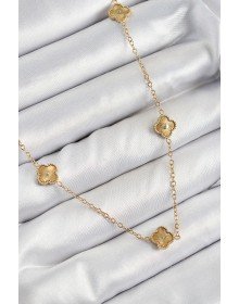 316L Çelik Yonca Model Gold Renk Kadın Kolye