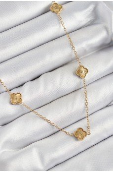 316L Çelik Yonca Model Gold Renk Kadın Kolye