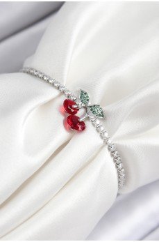 Pirinç Zirkon Taşlı Kiraz Model Gümüş Renk Asansörlü Kadın Bileklik