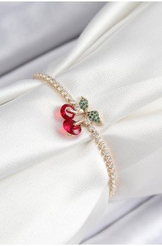 Pirinç Zirkon Taşlı Kiraz Model Gold Renk Asansörlü Kadın Bileklik