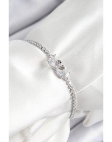 Pirinç Zirkon Taşlı Kuğu Model Gümüş Renk Asansörlü Kadın Bileklik