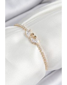 Pirinç Zirkon Taşlı Kuğu Model Gold Renk Asansörlü Kadın Bileklik