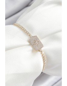 Pirinç Zirkon Taşlı Kutup Yıldızı Model Gold Renk Asansörlü Kadın Bileklik