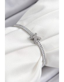 Pirinç Zirkon Taşlı X Detaylı Su Yolu Model Gümüş Renk Asansörlü Kadın Bileklik