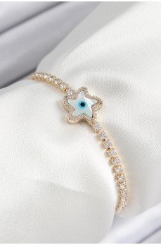 Pirinç Zirkon Taşlı Nazar Yıldız Model Gold Renk Asansörlü Kadın Bileklik