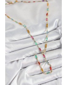 Pirinç Renkli Zirkon Taşlı Dikdörtgen Model Gold Renk Kadın Y Kolye