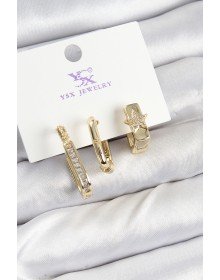 Pirinç Zİrkon Taşlı Yıldız Model Gold Renk 3'lü Kadın Küpe