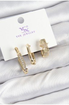 Pirinç Zİrkon Taşlı Yıldız Model Gold Renk 3'lü Kadın Küpe