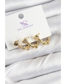 Pirinç Zİrkon Taşlı Kalp Model Gold Renk 3'lü Kadın Küpe