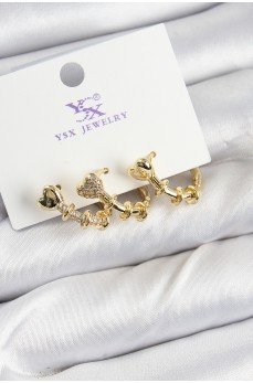 Pirinç Zİrkon Taşlı Kalp Model Gold Renk 3'lü Kadın Küpe