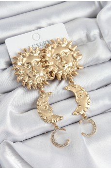 Pirinç Zirkon Taşlı Sallantılı Güneş Model Gold Renk Kadın Küpe