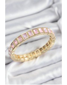 Pirinç Pembe Zirkon Taşlı Dikdörtgen Model Gold Renk Lastikli Kadın Bileklik