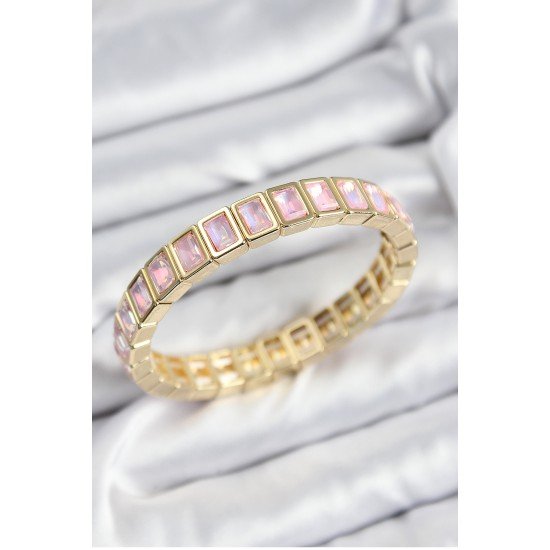 Pirinç Pembe Zirkon Taşlı Dikdörtgen Model Gold Renk Lastikli Kadın Bileklik Pirinç Pembe Zirkon Taşlı Dikdörtgen Model Gold Renk Lastikli Kadın Bileklik
