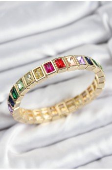 Pirinç Karışık Zirkon Taşlı Dikdörtgen Model Gold Renk Lastikli Kadın Bileklik Pirinç Karışık Zirkon Taşlı Dikdörtgen Model Gold Renk Lastikli Kadın Bileklik
