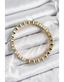 Pirinç Zirkon Taşlı Turkuaz Nazar Model Gold Renk Lastikli Kadın Bileklik