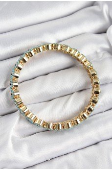 Pirinç Zirkon Taşlı Turkuaz Nazar Model Gold Renk Lastikli Kadın Bileklik
