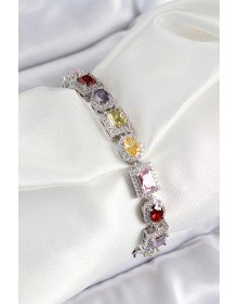 Pirinç Karışık Zirkon Taşlı Baget Model Gümüş Renk VIP Seri Kadın Bileklik