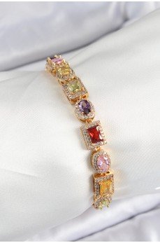 Pirinç Karışık Zirkon Taşlı Baget Model Gold Renk VIP Seri Kadın Bileklik