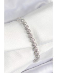 Pirinç Zirkon Taşlı Yarım Topcuk Model Gümüş Renk VIP Seri Kadın Bileklik