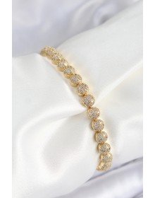 Pirinç Zirkon Taşlı Yarım Topcuk Model Gold Renk VIP Seri Kadın Bileklik