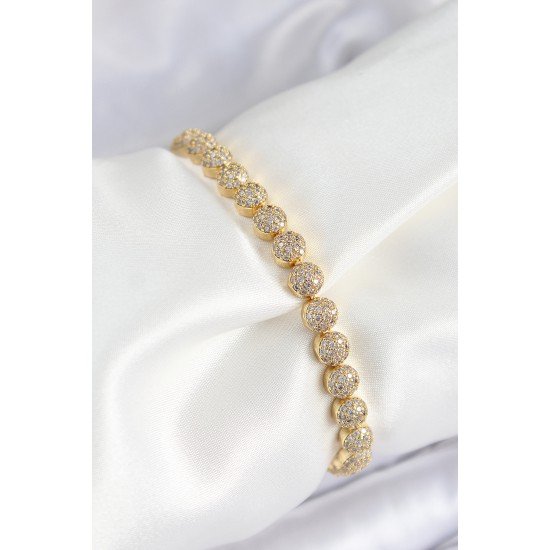 Pirinç Zirkon Taşlı Yarım Topcuk Model Gold Renk VIP Seri Kadın Bileklik