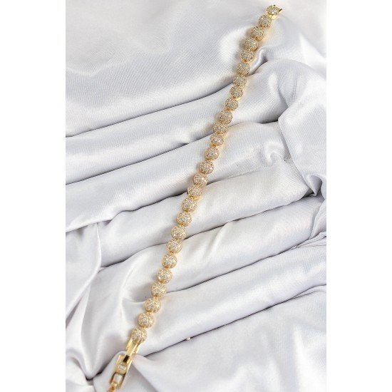 Pirinç Zirkon Taşlı Yarım Topcuk Model Gold Renk VIP Seri Kadın Bileklik