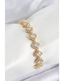 Pirinç Zirkon Taşlı Yonca Baget Model Gold Renk VIP Seri Kadın Bileklik
