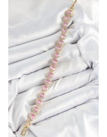Pirinç Pembe Zirkon Taşlı Daire Baget Model Gold Renk VIP Seri Kadın Bileklik