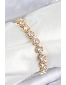 Pirinç Zirkon Taşlı Daire Baget Model Gold Renk VIP Seri Kadın Bileklik