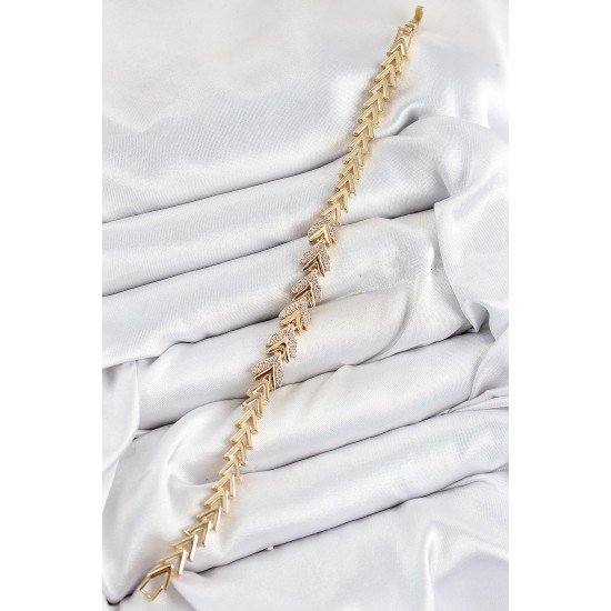 Pirinç Zirkon Taşlı Sıralı Ok Model Gold Renk Kadın Bileklik Pirinç Zirkon Taşlı Sıralı Ok Model Gold Renk Kadın Bileklik