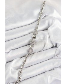 Pirinç Zirkon Taşlı Kalp Detaylı Çiçek Model Gümüş Renk Kadın Bileklik