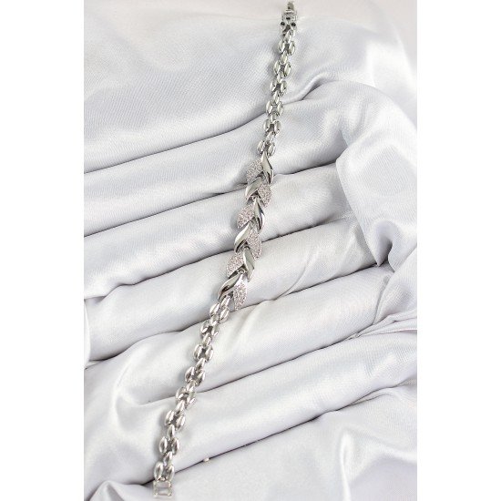 Pirinç Zirkon Taşlı Balık Kuyruğu Model Gümüş Renk Kadın Bileklik Pirinç Zirkon Taşlı Balık Kuyruğu Model Gümüş Renk Kadın Bileklik