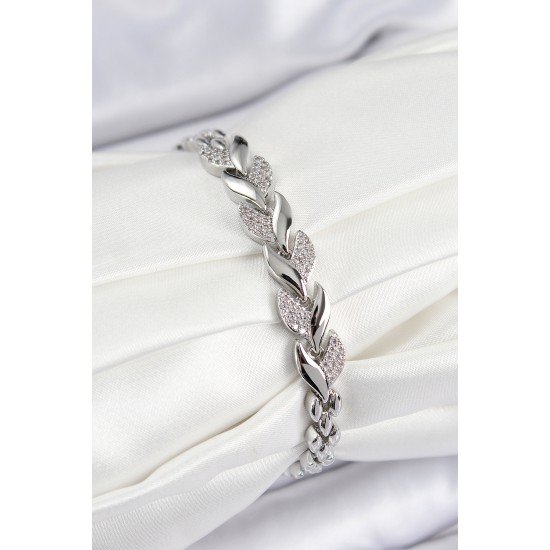 Pirinç Zirkon Taşlı Balık Kuyruğu Model Gümüş Renk Kadın Bileklik Pirinç Zirkon Taşlı Balık Kuyruğu Model Gümüş Renk Kadın Bileklik