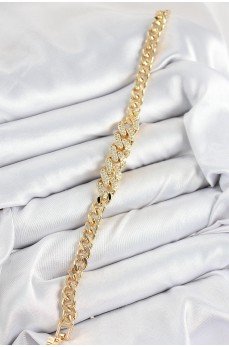 Pirinç Zirkon Taşlı Küba Zincir Model Gold Renk Kadın Bileklik