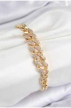 Pirinç Zirkon Taşlı Küba Zincir Model Gold Renk Kadın Bileklik