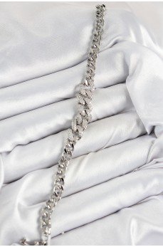 Pirinç Zirkon Taşlı Küba Zincir Model Gümüş Renk Kadın Bileklik